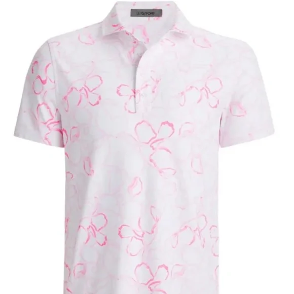 G/FORE Men's Medium BLUSH Watercolour Floral Tech Pique Golf Polo MSRP $120 - Picture 1 of 7
